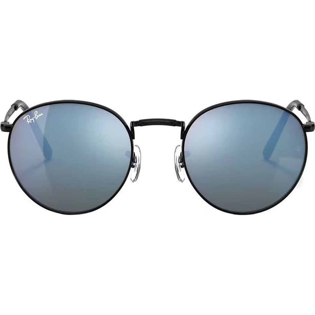 New Round RB3637, Black/Blue Green Mirror Glass Lenses 50 Eye Size