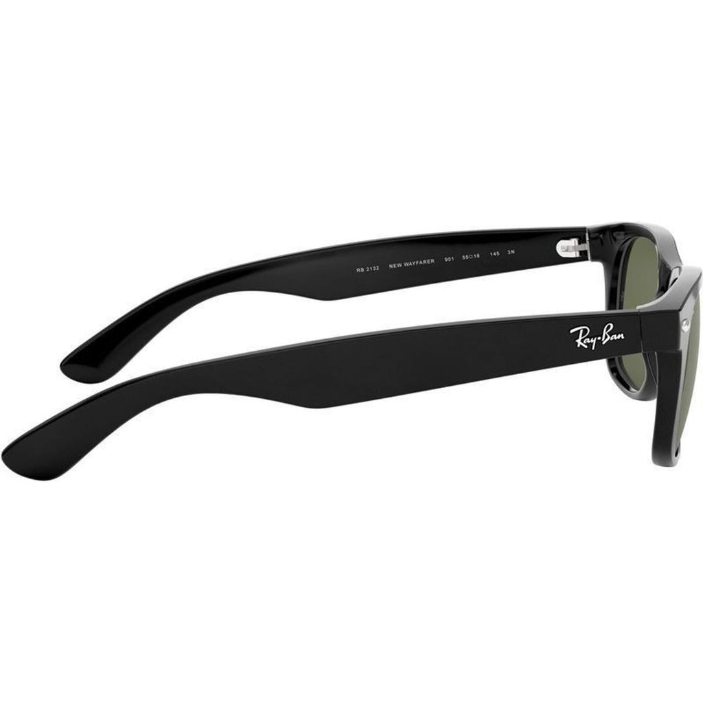 New Wayfarer Classic RB2132, Black/Green Glass Lenses 58 Eye Size