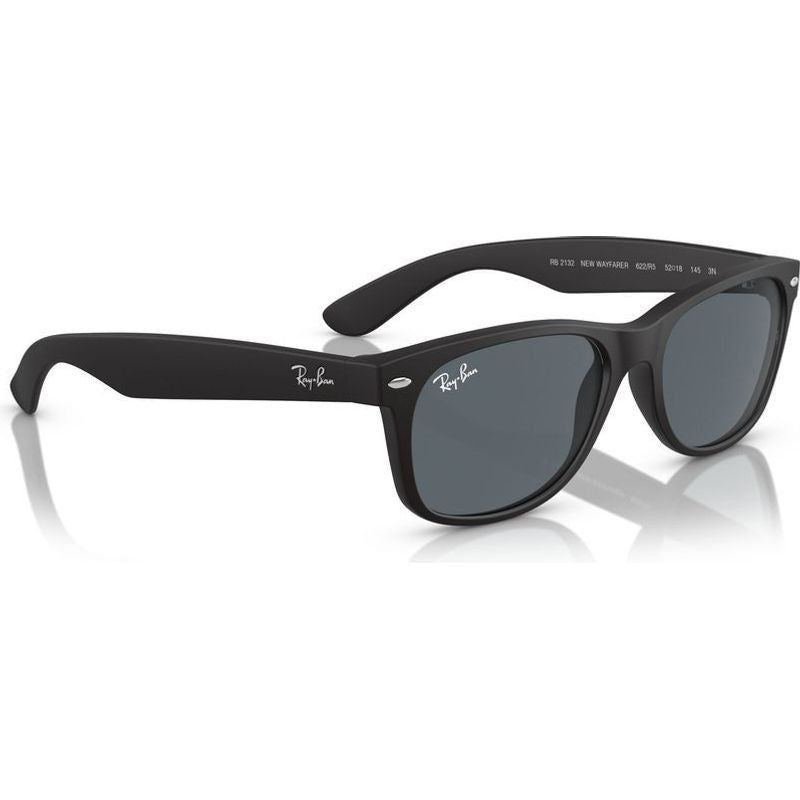 New Wayfarer Classic RB2132, Black Rubber/Blue Glass Lenses 55 Eye Size