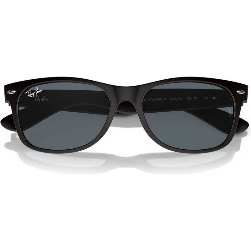 New Wayfarer Classic RB2132, Black Rubber/Blue Glass Lenses 55 Eye Size