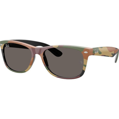New Wayfarer Classic RB2132, Black and Green Camouflage/Dark Grey Glass Lenses 55 Eye Size