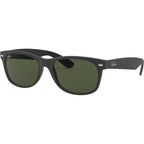 New Wayfarer Classic RB2132, Top Rubber Black on Shiny Black/Green Glass Lenses 58 Eye Size