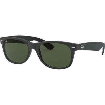 New Wayfarer Classic RB2132, Top Rubber Black on Shiny Black/Green Glass Lenses 58 Eye Size