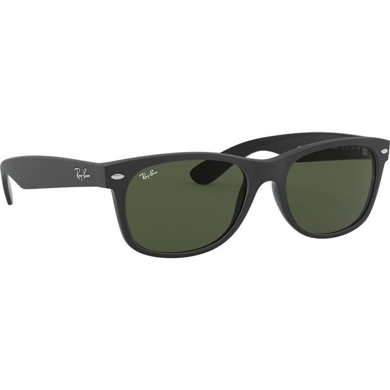 New Wayfarer Classic RB2132, Top Rubber Black on Shiny Black/Green Glass Lenses 58 Eye Size