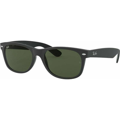 New Wayfarer Classic RB2132, Top Rubber Black on Shiny Black/Green Glass Lenses 55 Eye Size