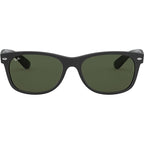 New Wayfarer Classic RB2132, Top Rubber Black on Shiny Black/Green Glass Lenses 58 Eye Size