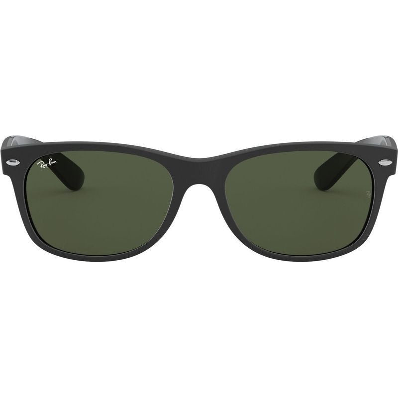 New Wayfarer Classic RB2132, Top Rubber Black on Shiny Black/Green Glass Lenses 58 Eye Size
