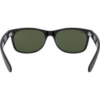 New Wayfarer Classic RB2132, Top Rubber Black on Shiny Black/Green Glass Lenses 55 Eye Size