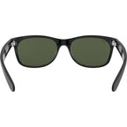 New Wayfarer Classic RB2132, Top Rubber Black on Shiny Black/Green Glass Lenses 58 Eye Size