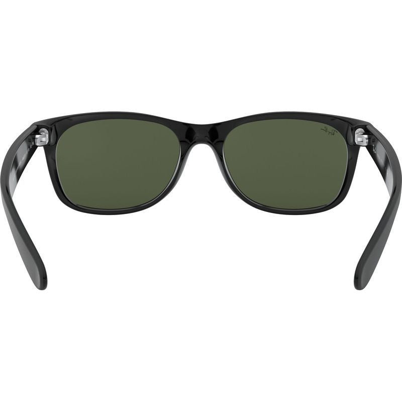New Wayfarer Classic RB2132, Top Rubber Black on Shiny Black/Green Glass Lenses 58 Eye Size