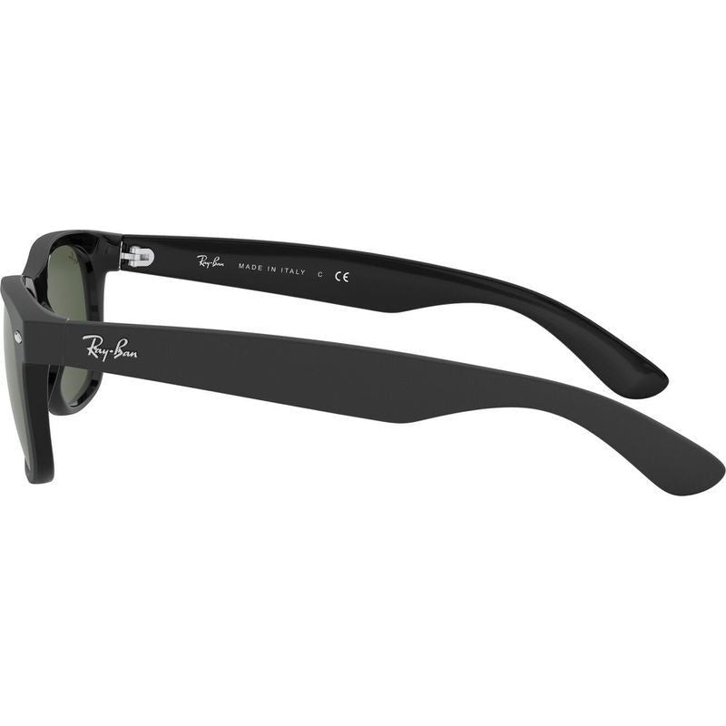New Wayfarer Classic RB2132, Top Rubber Black on Shiny Black/Green Glass Lenses 58 Eye Size