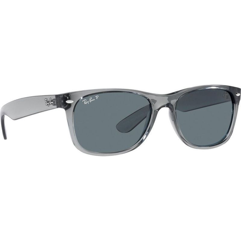 New Wayfarer Classic RB2132, Transparent Grey/Dark Blue Polarised Glass Lenses 58 Eye Size