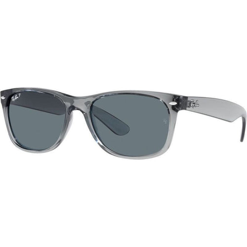 New Wayfarer Classic RB2132, Transparent Grey/Dark Blue Polarised Glass Lenses 52 Eye Size