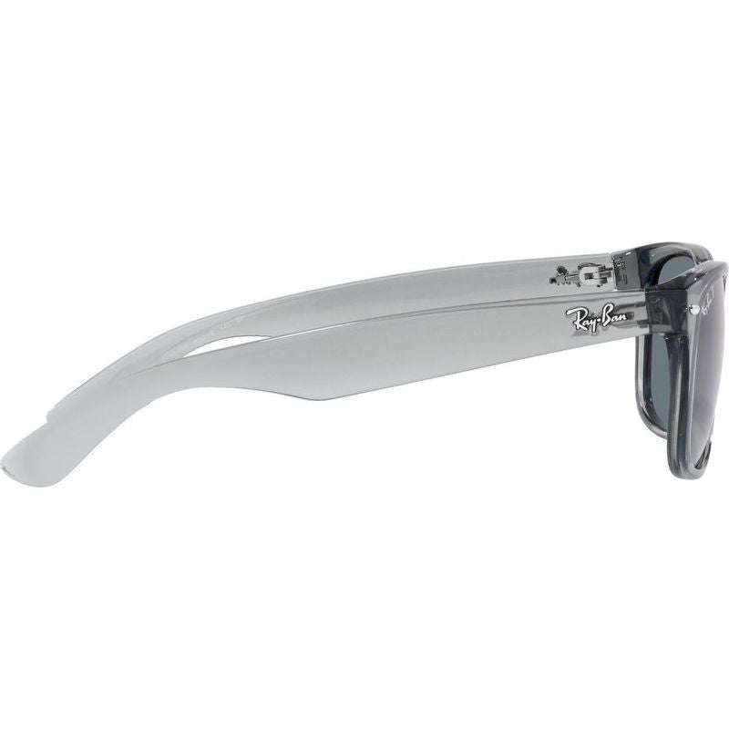 New Wayfarer Classic RB2132, Transparent Grey/Dark Blue Polarised Glass Lenses 58 Eye Size