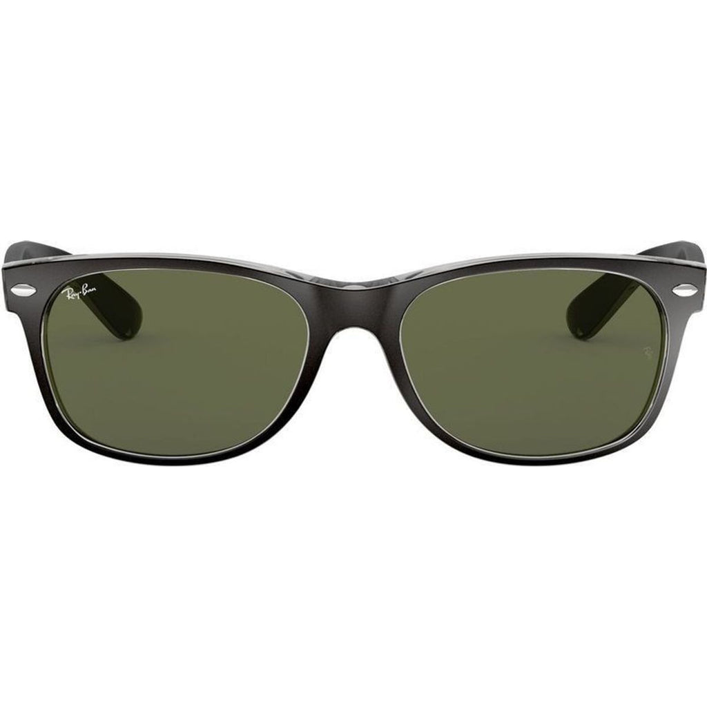 New Wayfarer Classic RB2132, Top Black on Transparent/Green Glass Lenses 55 Eye Size