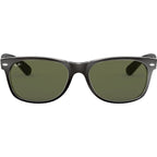 New Wayfarer Classic RB2132, Top Black on Transparent/Green Glass Lenses 55 Eye Size