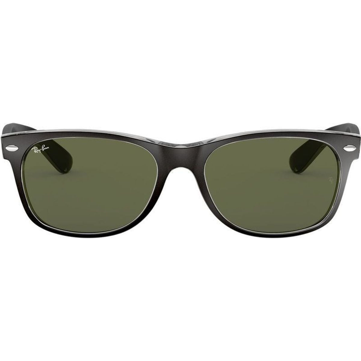 New Wayfarer Classic RB2132, Top Black on Transparent/Green Glass Lenses 55 Eye Size