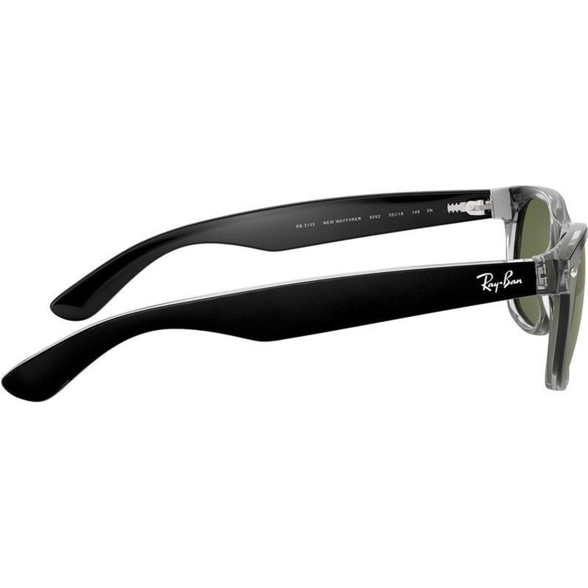 New Wayfarer Classic RB2132, Top Black on Transparent/Green Glass Lenses 55 Eye Size