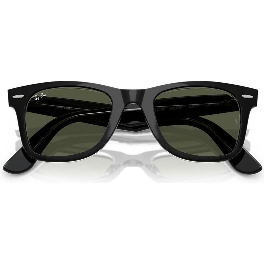 Original Wayfarer RB2140, Black on Transparent/Green Glass Lenses 50 Eye Size
