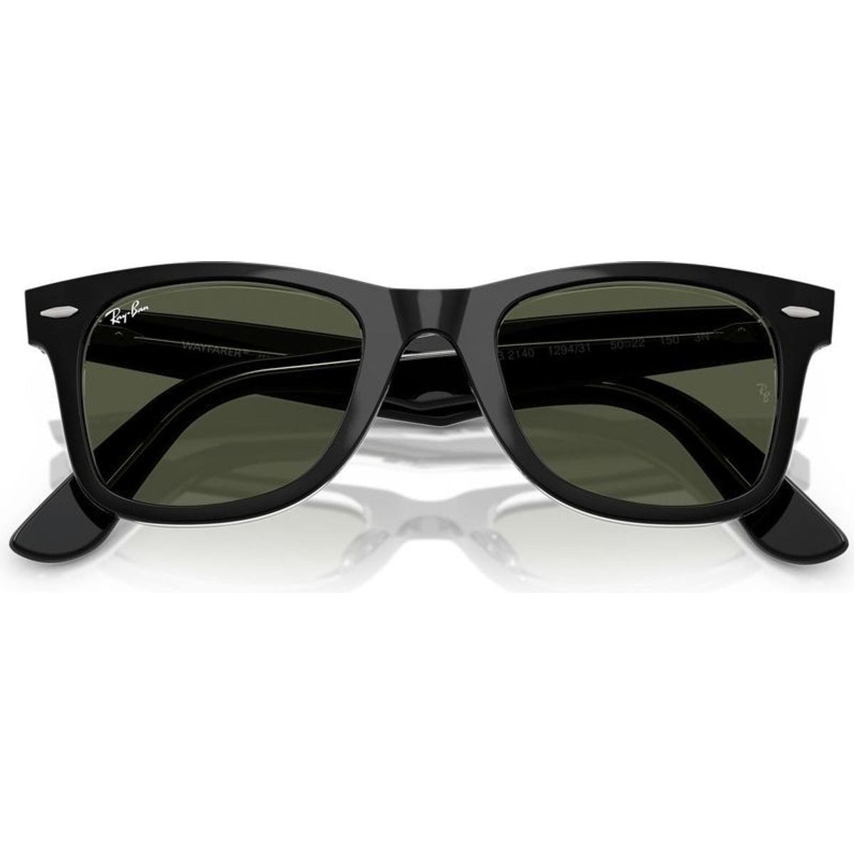 Original Wayfarer RB2140, Black on Transparent/Green Glass Lenses 50 Eye Size