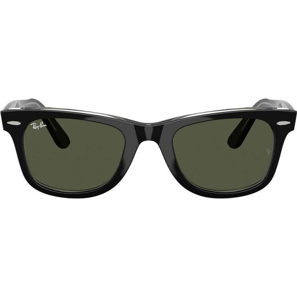 Original Wayfarer RB2140, Black on Transparent/Green Glass Lenses 50 Eye Size