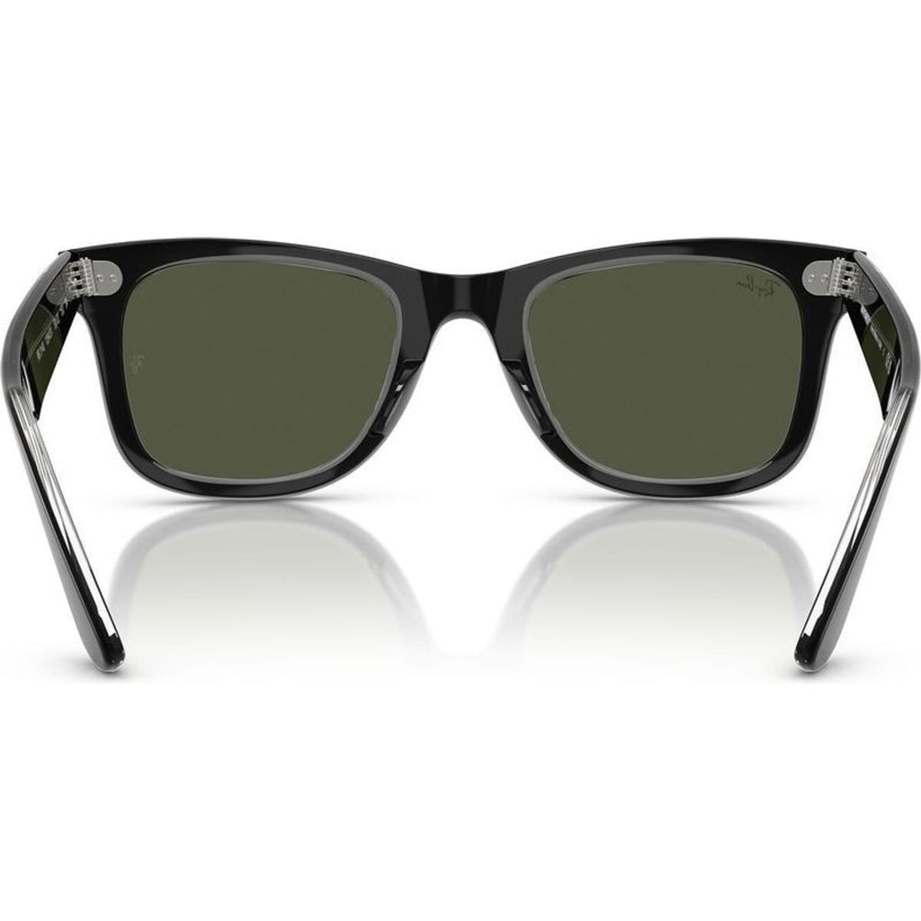 Original Wayfarer RB2140, Black on Transparent/Green Glass Lenses 50 Eye Size