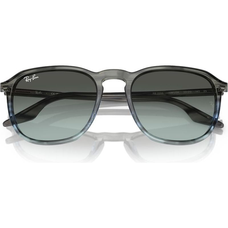 RB2203, Striped Grey and Blue/Blue Vintage Glass Lenses 55 Eye Size