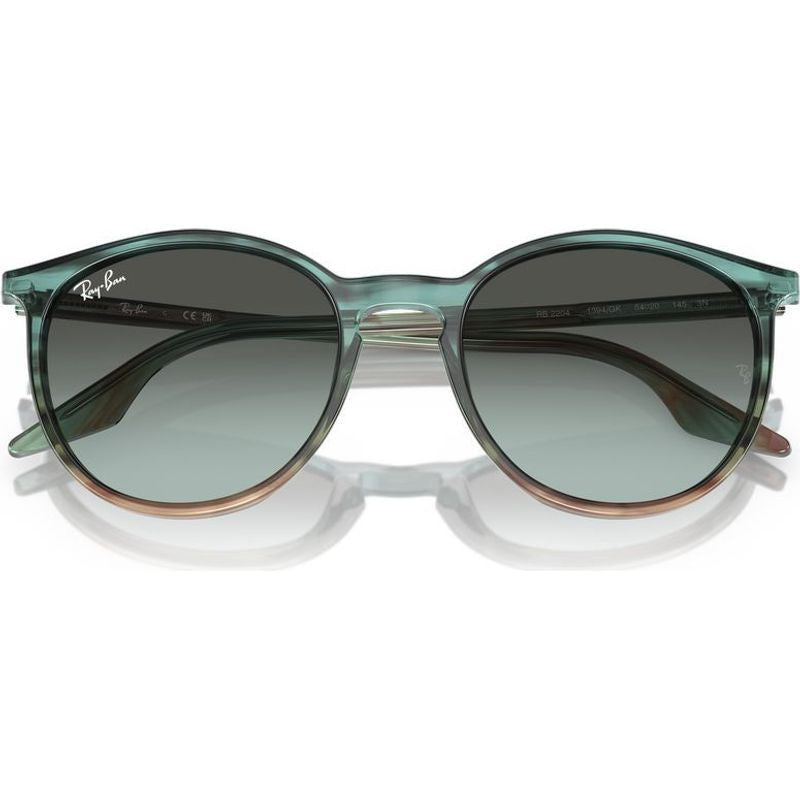 RB2204, Striped Blue and Green/Vintage Blue Glass Lenses 54 Eye Size