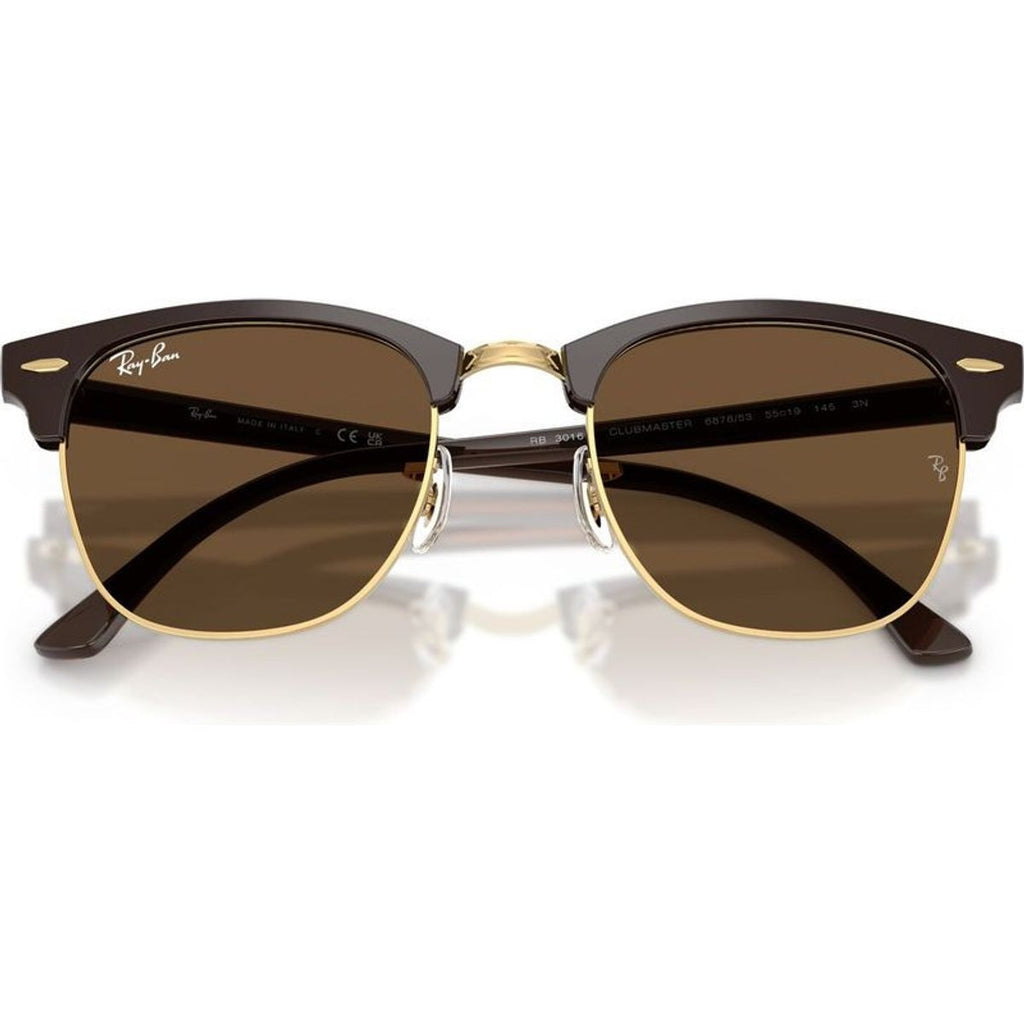 Clubmaster Classic RB3016F, Brown on Gold/Dark Brown Glass Lenses