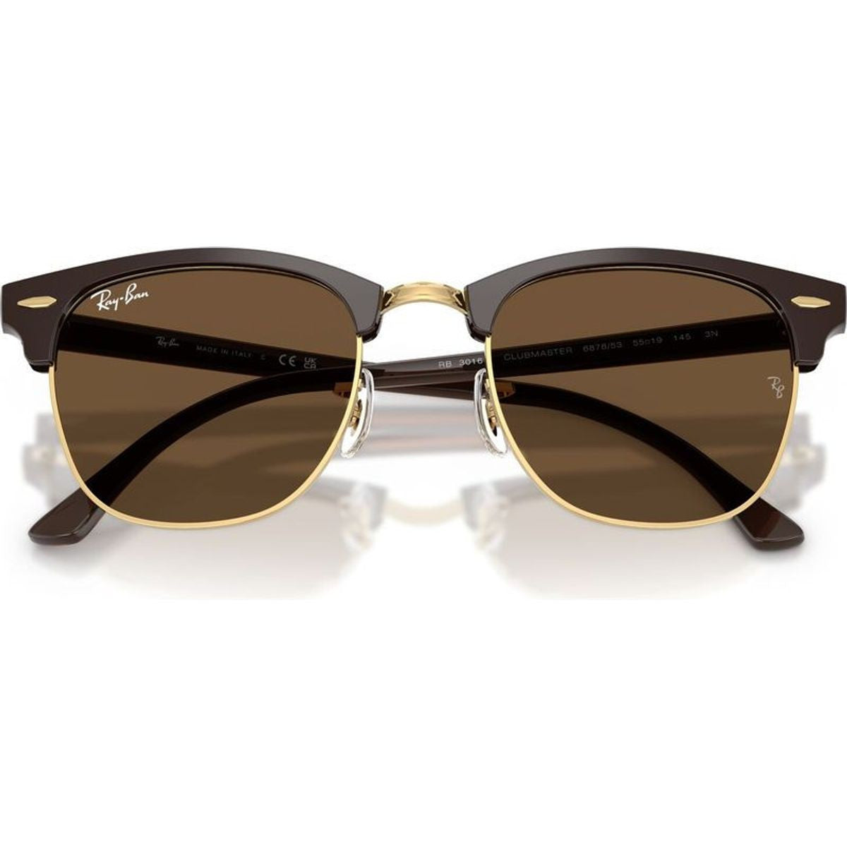 Clubmaster Classic RB3016F, Brown on Gold/Dark Brown Glass Lenses