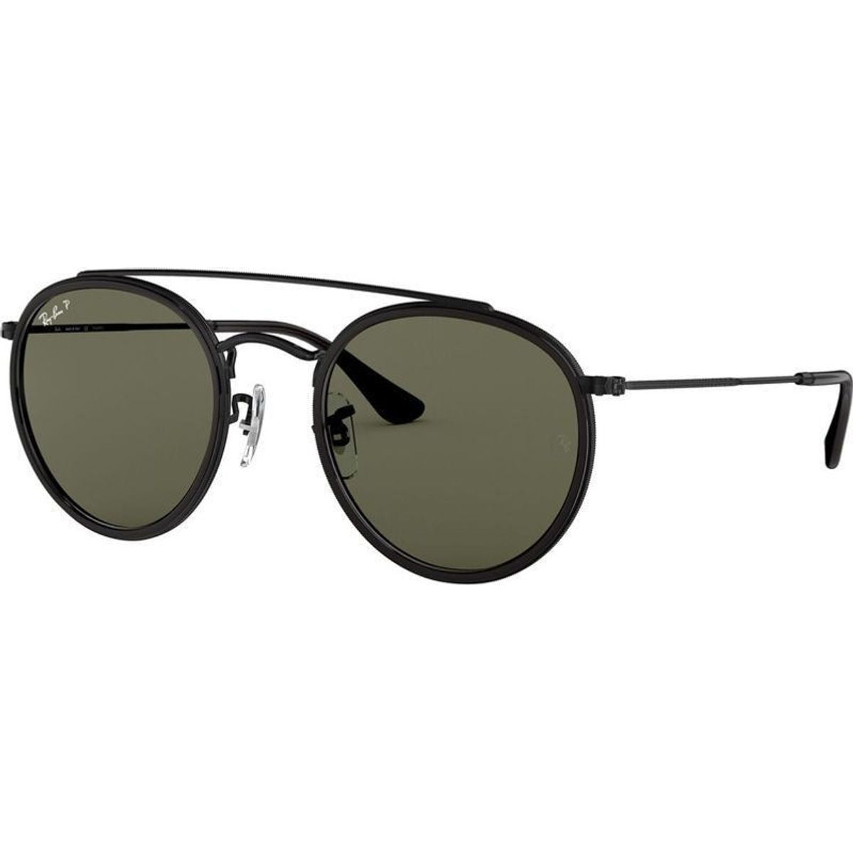 Round Double Bridge RB3647N, Black/Green Polarised Glass Lenses