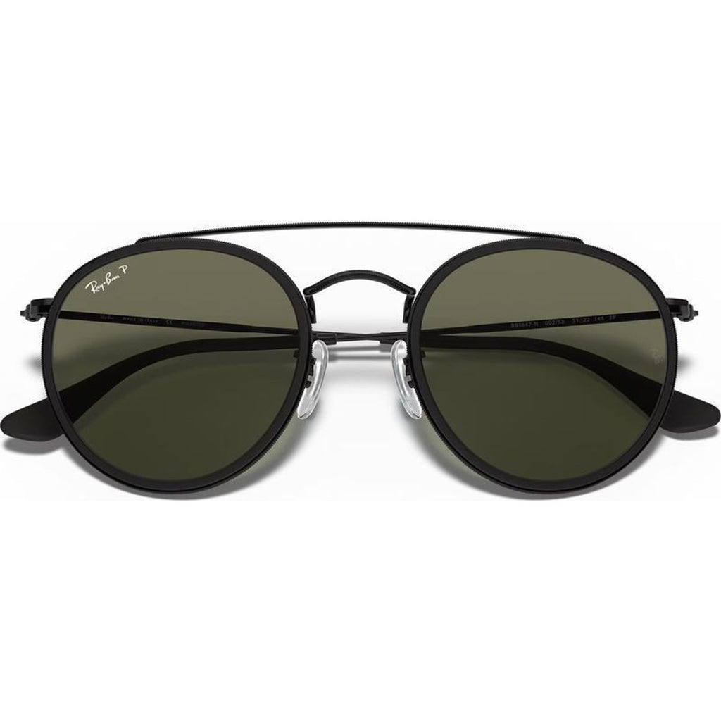 Round Double Bridge RB3647N, Black/Green Polarised Glass Lenses