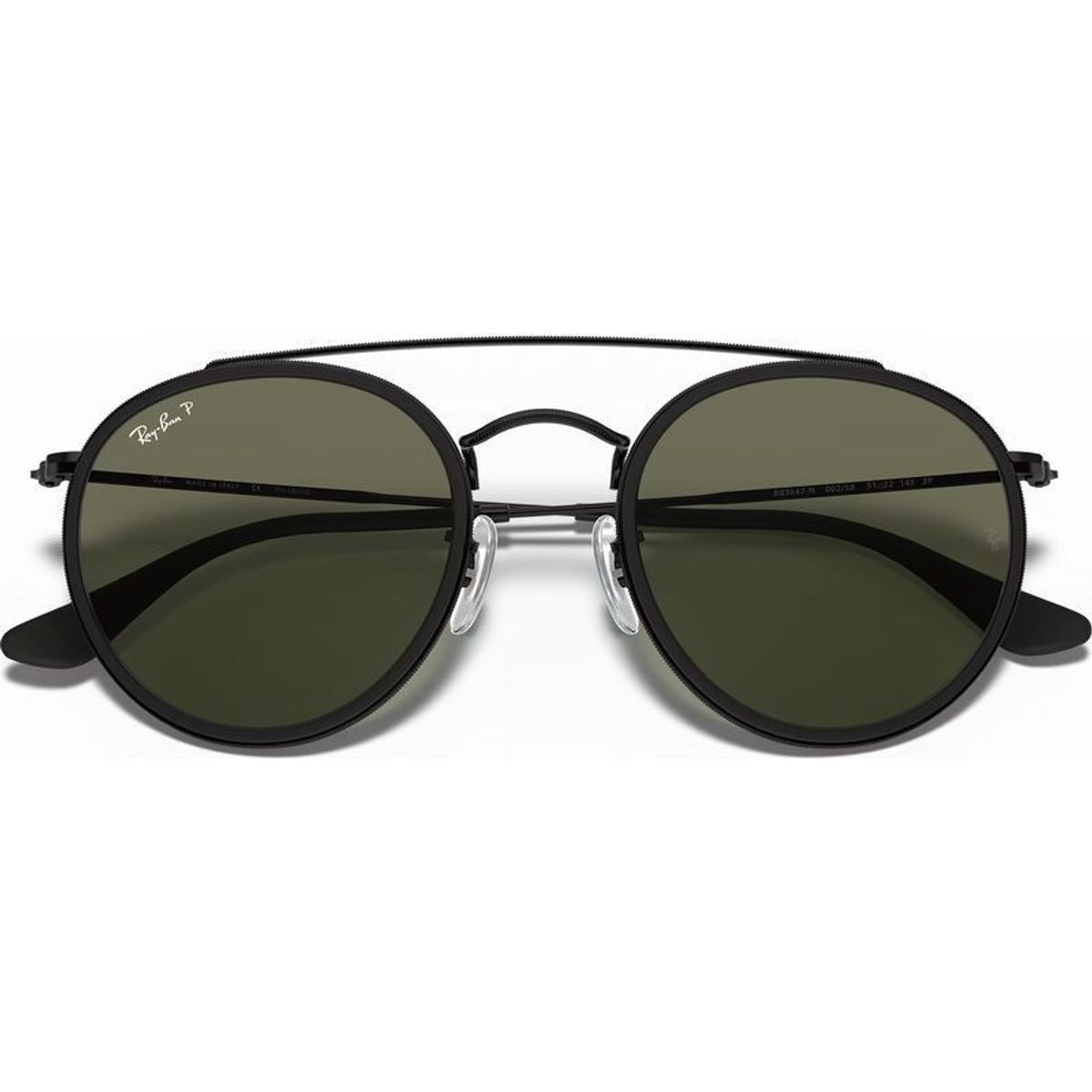 Round Double Bridge RB3647N, Black/Green Polarised Glass Lenses