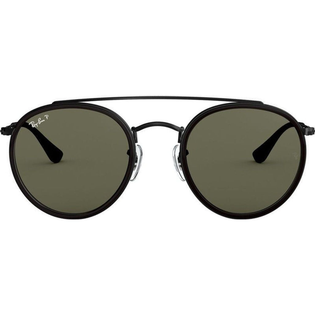 Round Double Bridge RB3647N, Black/Green Polarised Glass Lenses