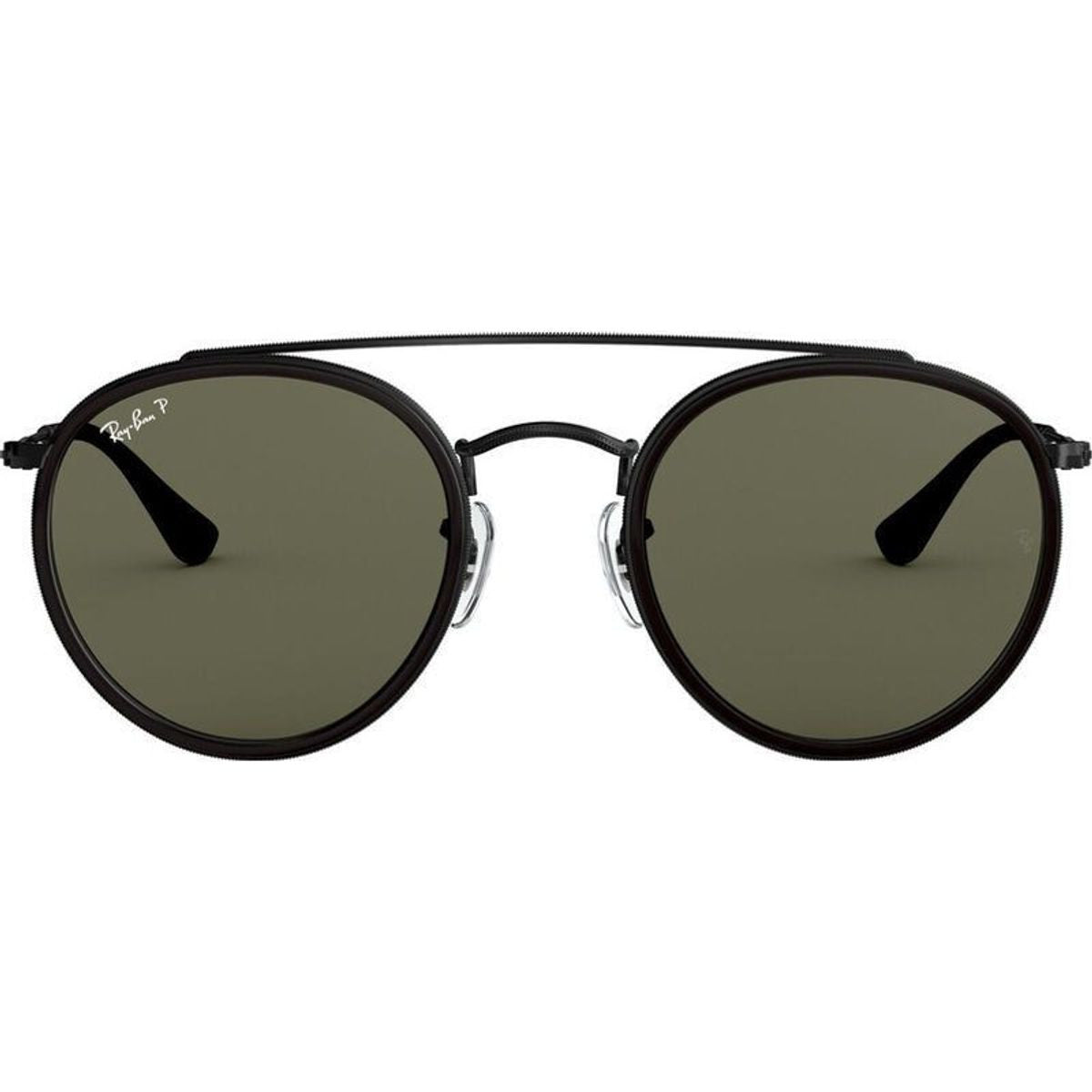 Round Double Bridge RB3647N, Black/Green Polarised Glass Lenses