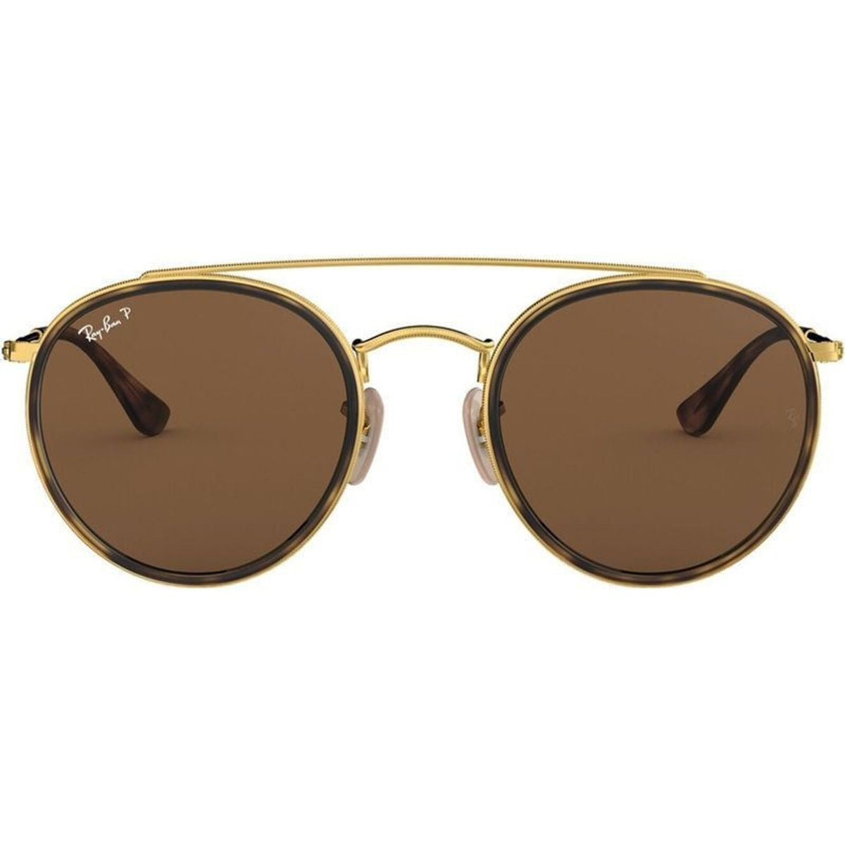 Round Double Bridge RB3647N, Gold/Brown Polarised Glass Lenses