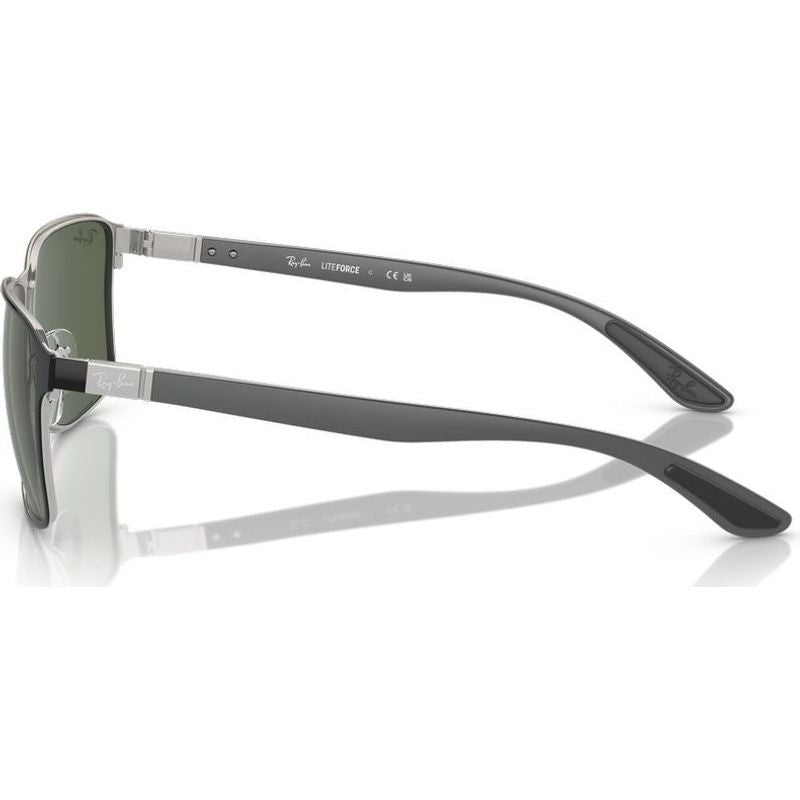 RB3721, Black on Silver/Dark Green Lenses