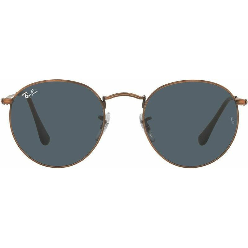 Round Metal RB3447, Antique Copper/Blue Glass Lenses 50 Eye Size