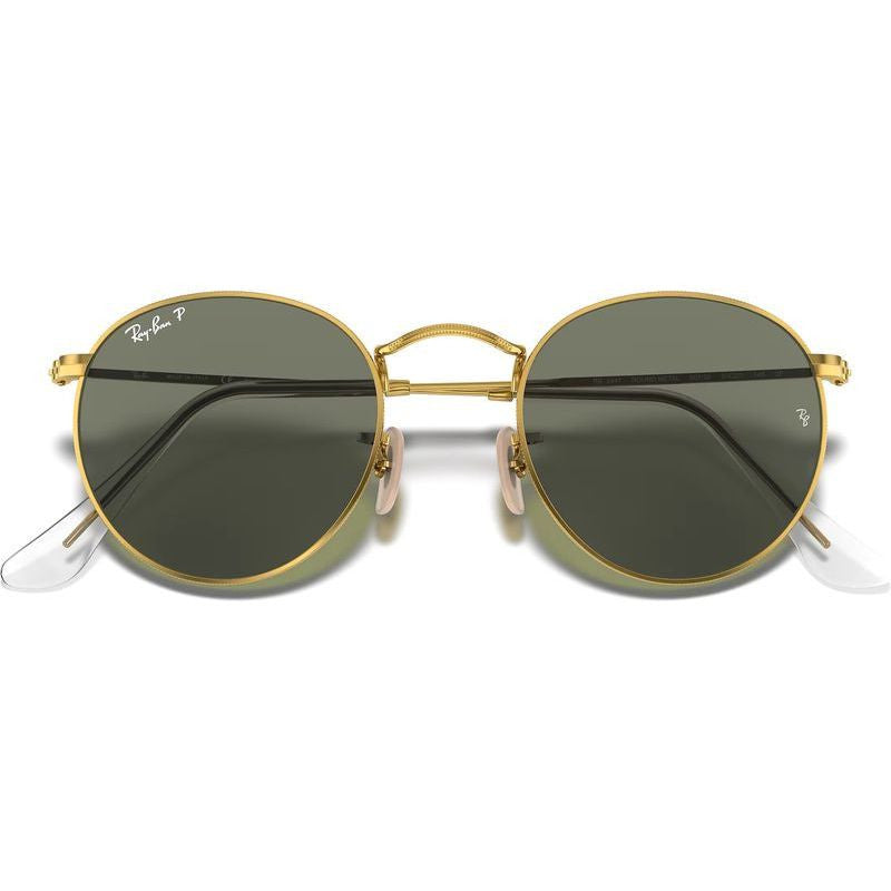 Round Metal RB3447, Gold/Green Polarised Glass Lenses 50 Eye Size