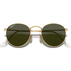 Round Metal RB3447, Matte Gold/Green Polarised Glass Lenses 50 Eye Size