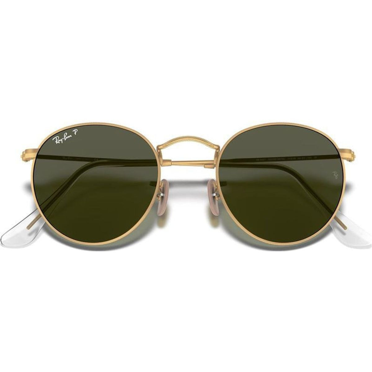 Round Metal RB3447, Matte Gold/Green Polarised Glass Lenses 50 Eye Size