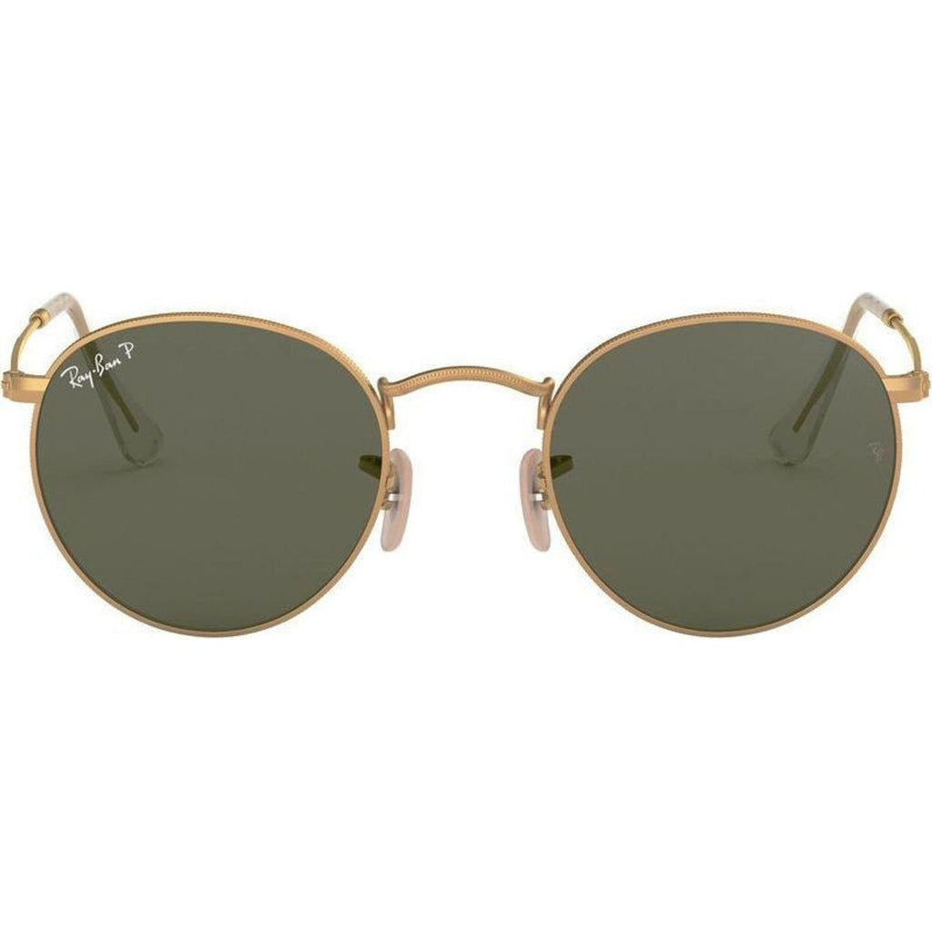 Round Metal RB3447, Matte Gold/Green Polarised Glass Lenses 50 Eye Size
