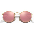 Round Metal RB3447, Gold/Brown Pink Mirror Glass Lenses 50 Eye Size