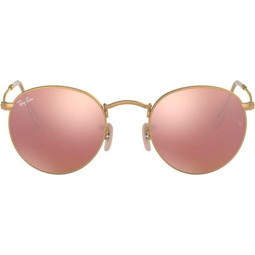 Round Metal RB3447, Gold/Brown Pink Mirror Glass Lenses 50 Eye Size