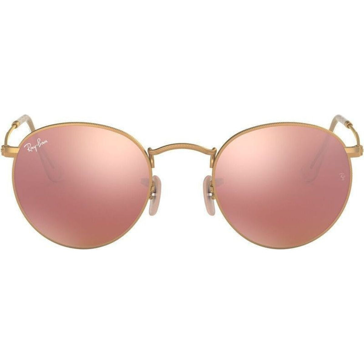 Round Metal RB3447, Gold/Brown Pink Mirror Glass Lenses 50 Eye Size