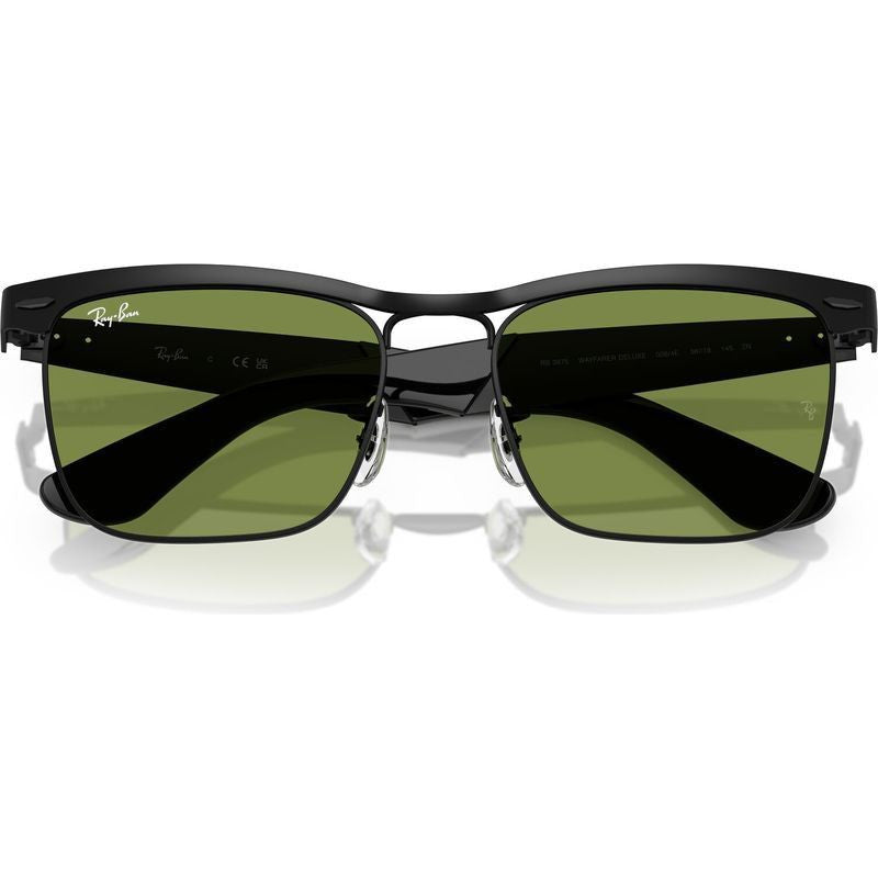Wayfarer Deluxe RB3875, Matte Black/Green Glass Lenses 56 Eye Size