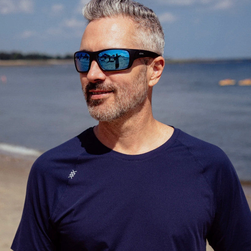 Jasper, Matte Black/H20 Blue Mirror Polarised Glass Lenses