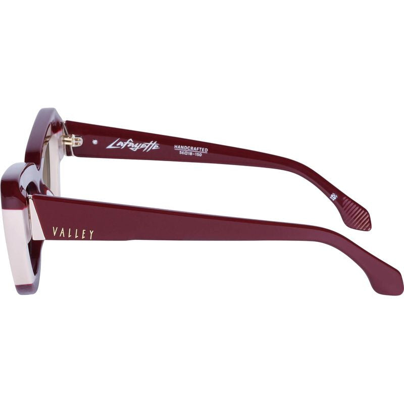 Lafayette, Burgundy Light Tan Splice with Gold Metal Trim/Brown Gradient Lenses