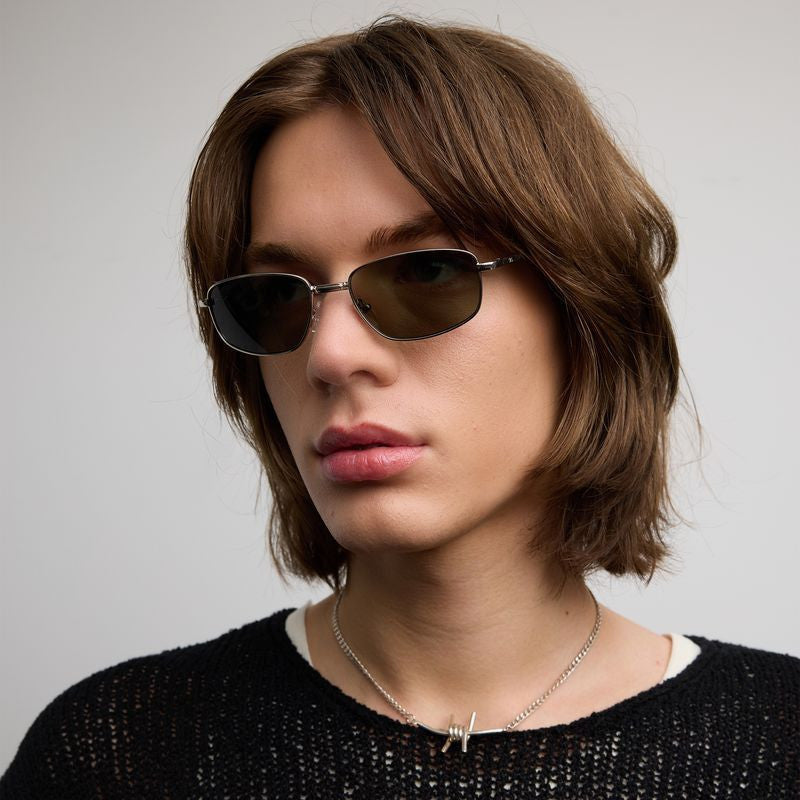 Lee, Polished Silver/Moss Green Lenses