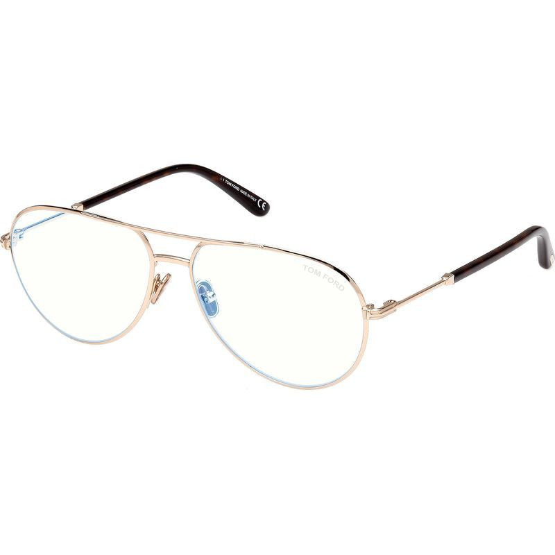FT5829-B, Shiny Rose Gold and Dark Havana/Clear Blue Light Lenses